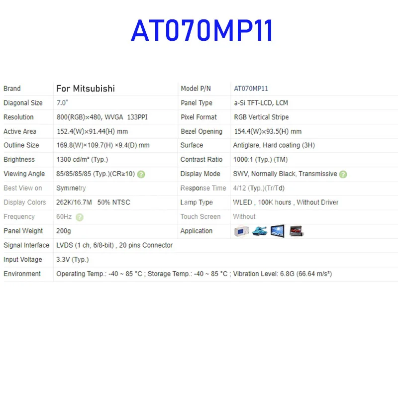 LCD Display Screen Panel, Original para Audi 20 pinos conector, novo e transporte rápido, 100% testado, AT070MP11, 7,0"