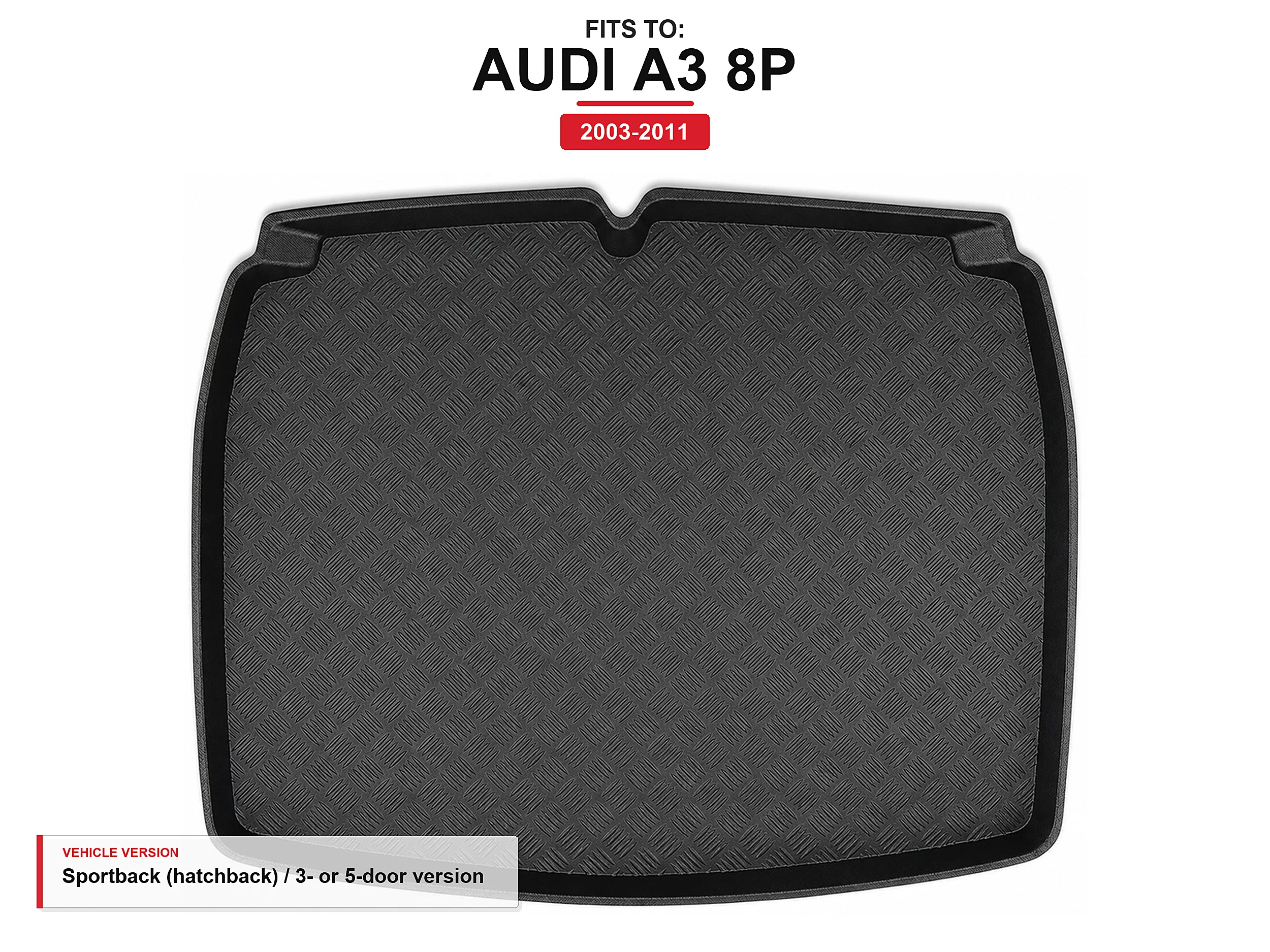 Kofferbakmat met lip voor: Audi A3 8P 2003-2011 Sportback (Hatchback)
