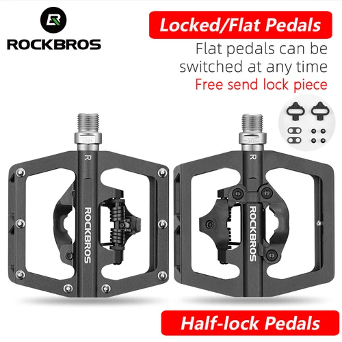 Imagen 1 del producto Pedal de bicicleta ROCKBROS, pedales antideslizantes para bicicleta de montaña, plataforma plana de aleación de aluminio, accesorios de ciclismo impermeables SPD aplicables