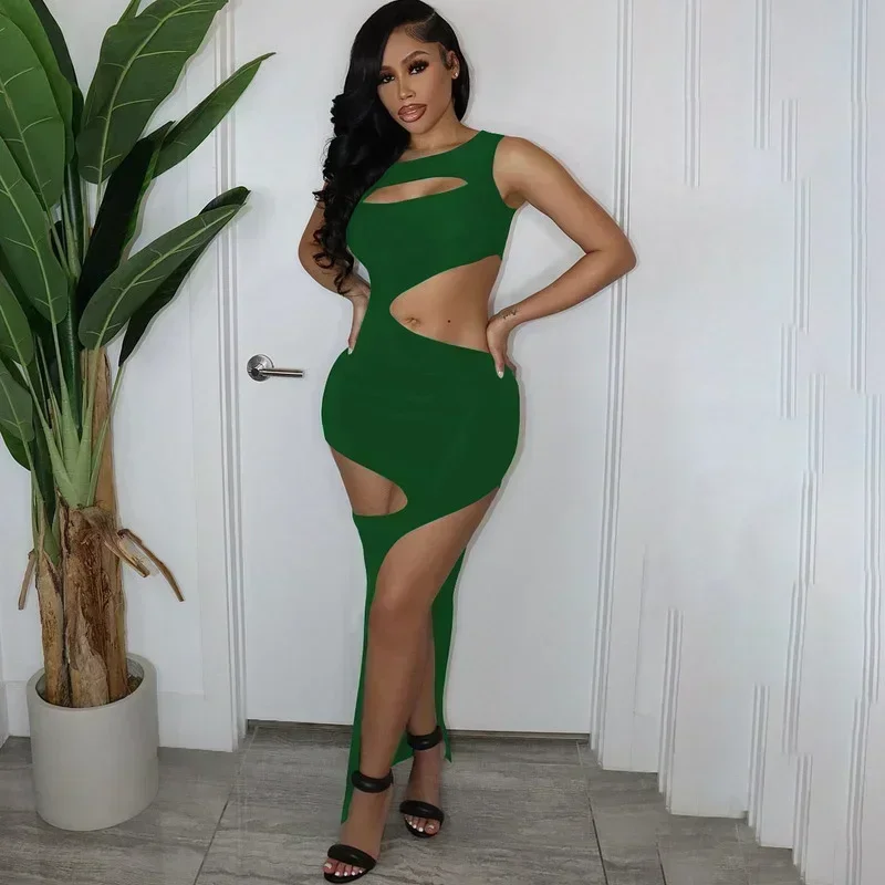 GUWU Mode Cut-Out Bodycon Langes Kleid Frau Aushöhlen Schwarz Nacht Kleider Sexy Party Clubwear Ausgehen Outfits