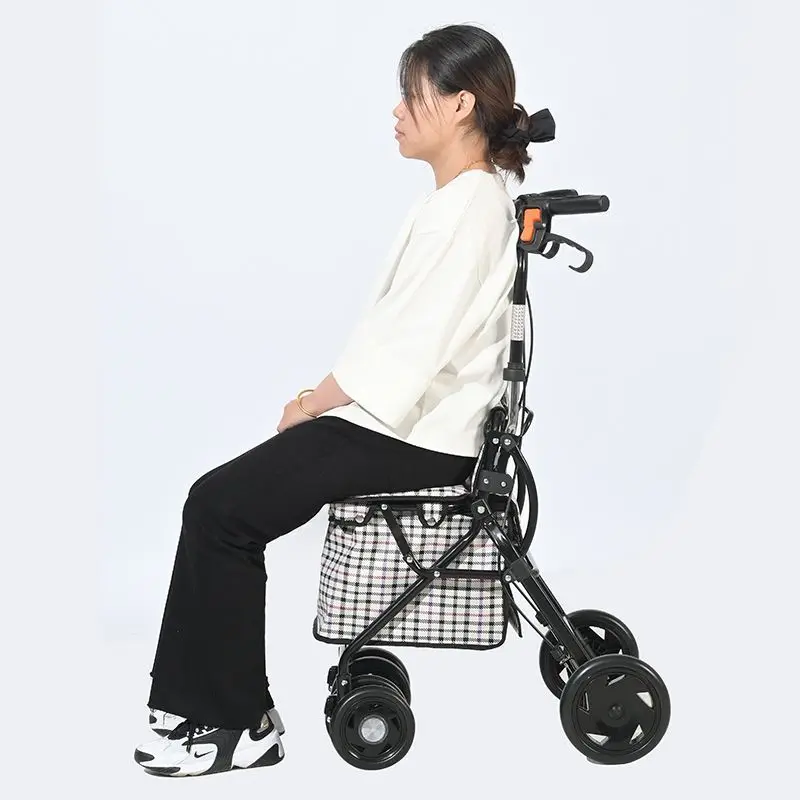 Folding Elderly Trolley Walker with Wheels Height Adjustable Walking Stick Shopping Handcart Mobility Aids For the Disabled