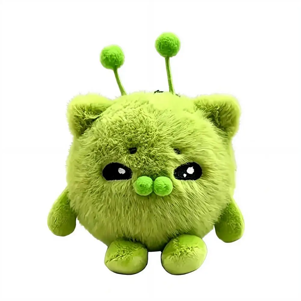 Cute Green Alien Cat Keychain Kawaii Soft Bag Charm Pendant Funny Plushie Toy Stress Relief Ornament Gift