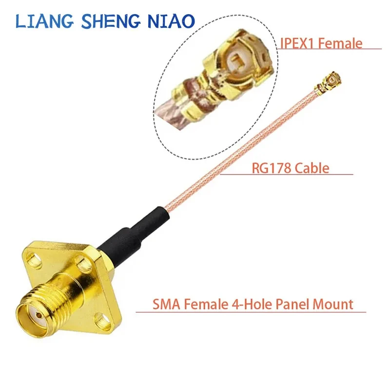 10PCS IPEX Cable uFL/u.FL/IPX/IPEX-1 Female to SMA Female Panel 4 Holes WIFI Antenna RF Cable RG178 Pigtail Extension