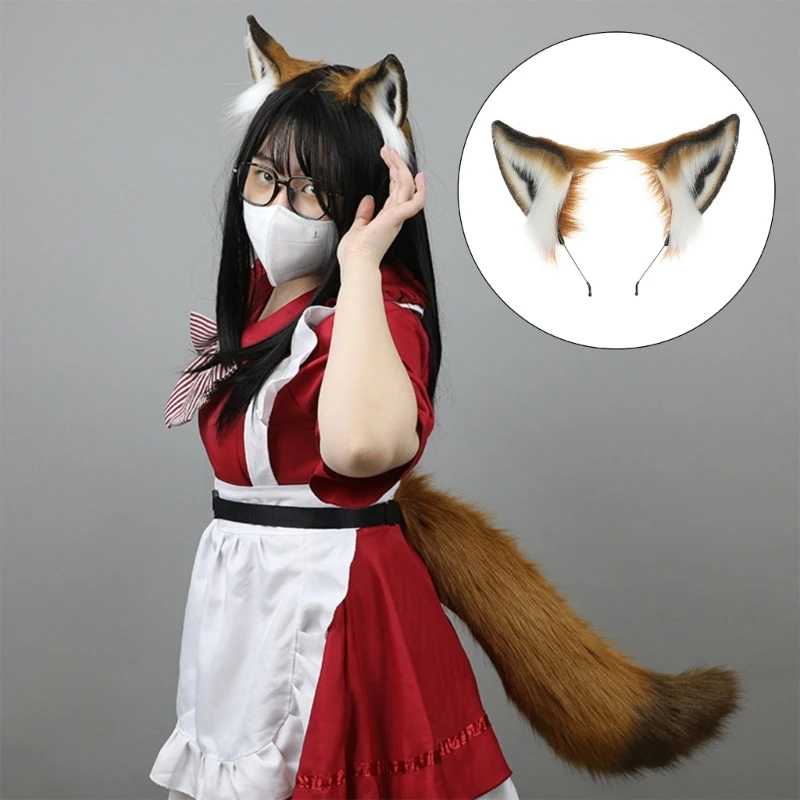 Orelha peludo Anime Cosplay Acessório de cabelo, orelhas animais, Charming Foxes Headband, bonito cocar de pelúcia para festa a fantasia