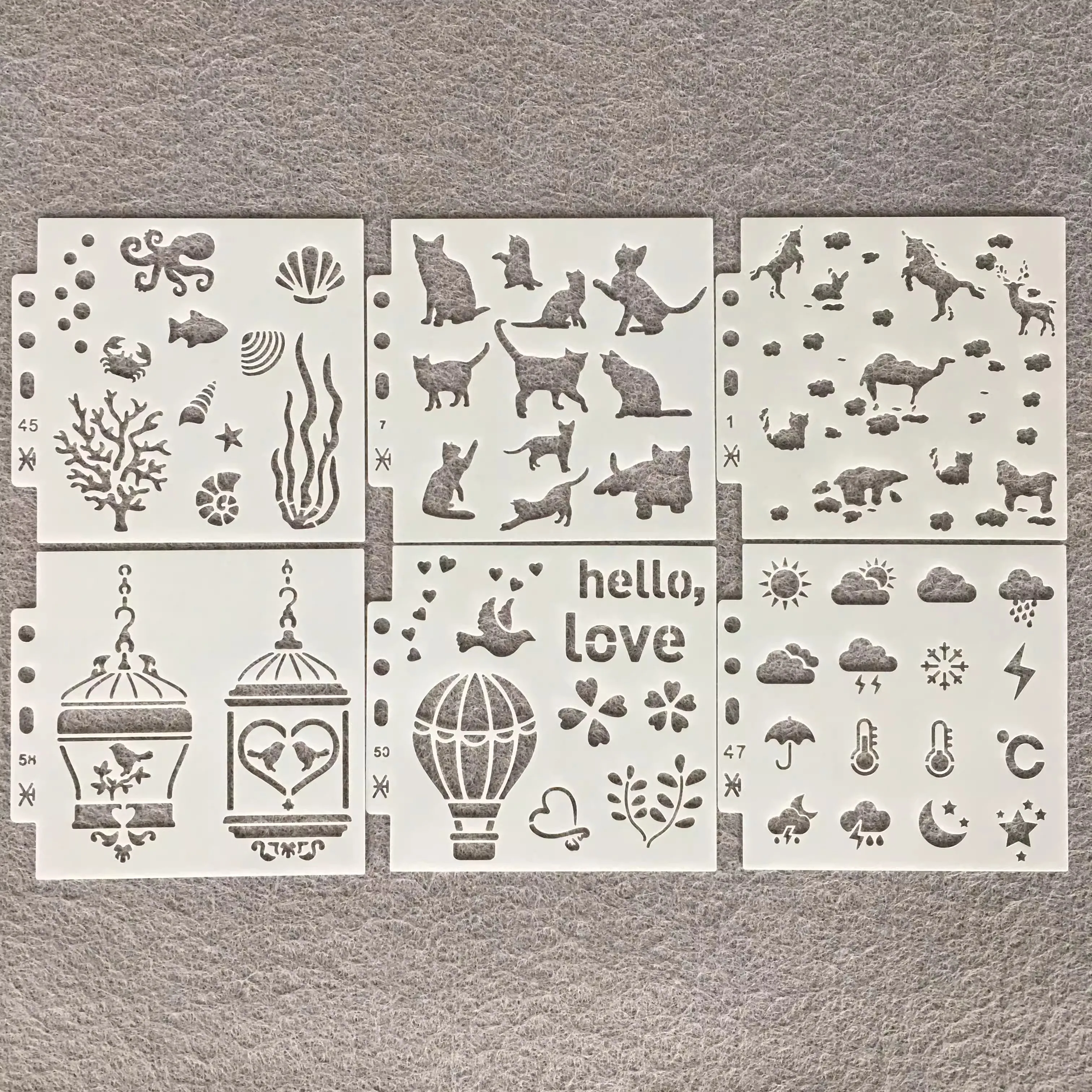 

6pcs Cute Cat Stencil Painting Template Weather Animal For Fabric Wall Mural Furniture Decoration Cake Decoration 13x14cm