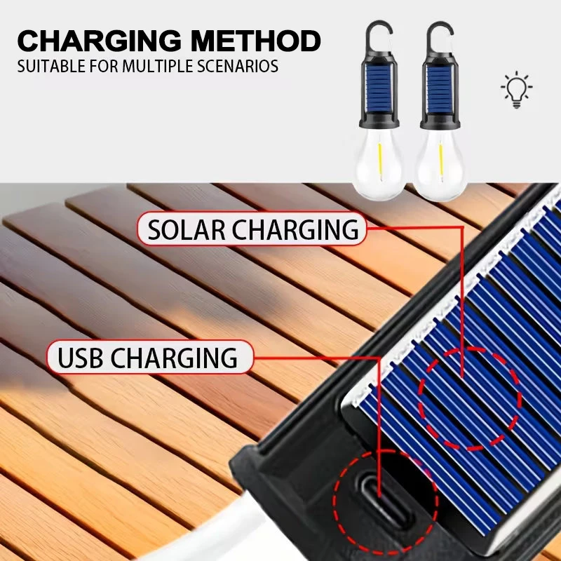 Solar Hanging Camping Lights Rechargeable 3 Brightness Modes Waterproof Tent Bulbs for Camping Hiking Emergency Outage