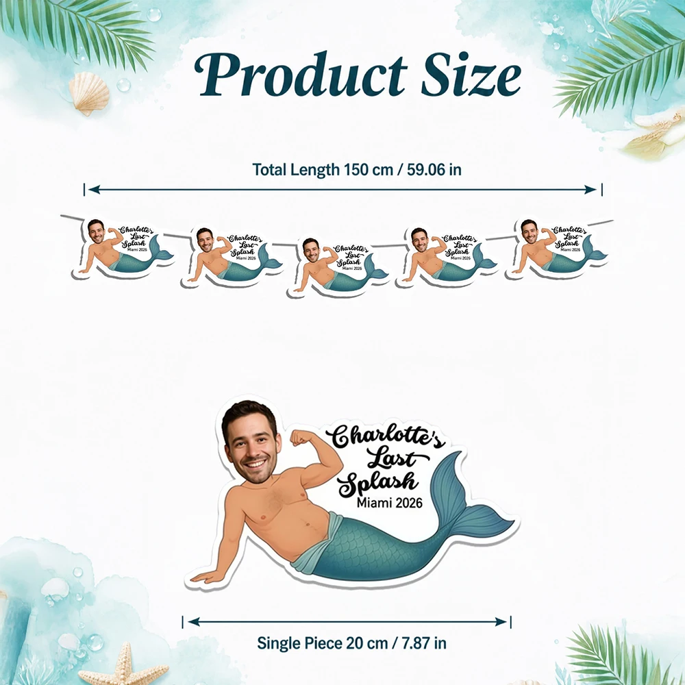 Custom Photo Mermaid Bunting Banner, Personalized Face Garland for Funny Gag Gift Birthday Party Engagement Celebration Decor