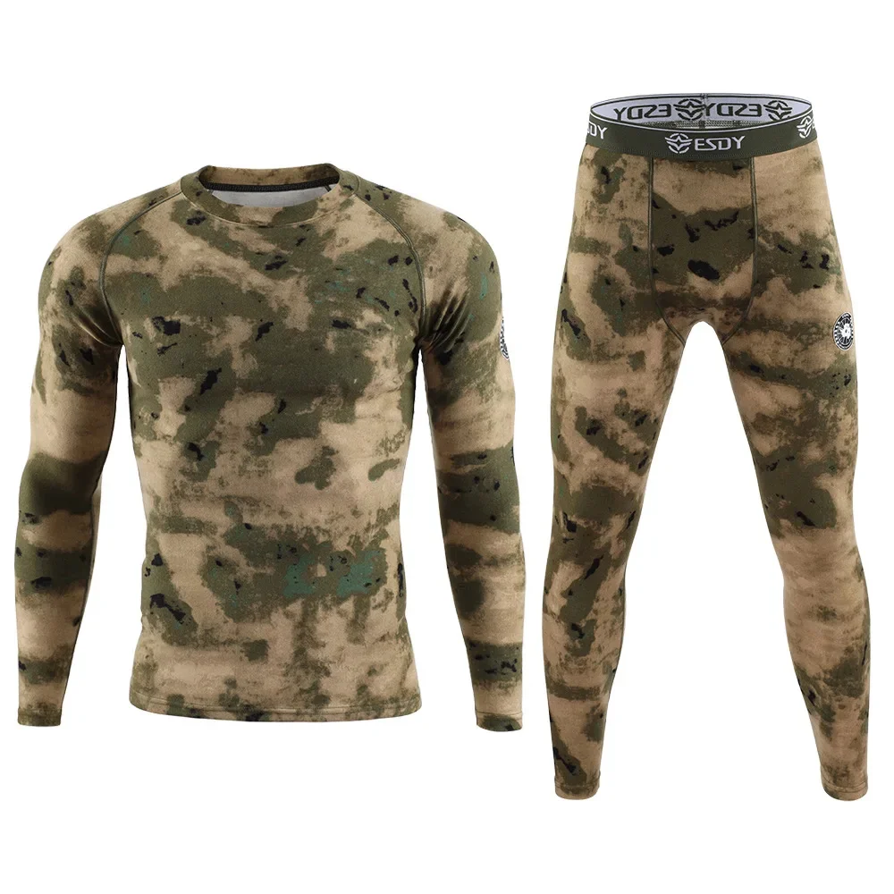 New Winter camouflage Men\'s Dralon Thermal Underwear Warm Sports Long Johns High Quality Elasticity Cycling Underwear Set