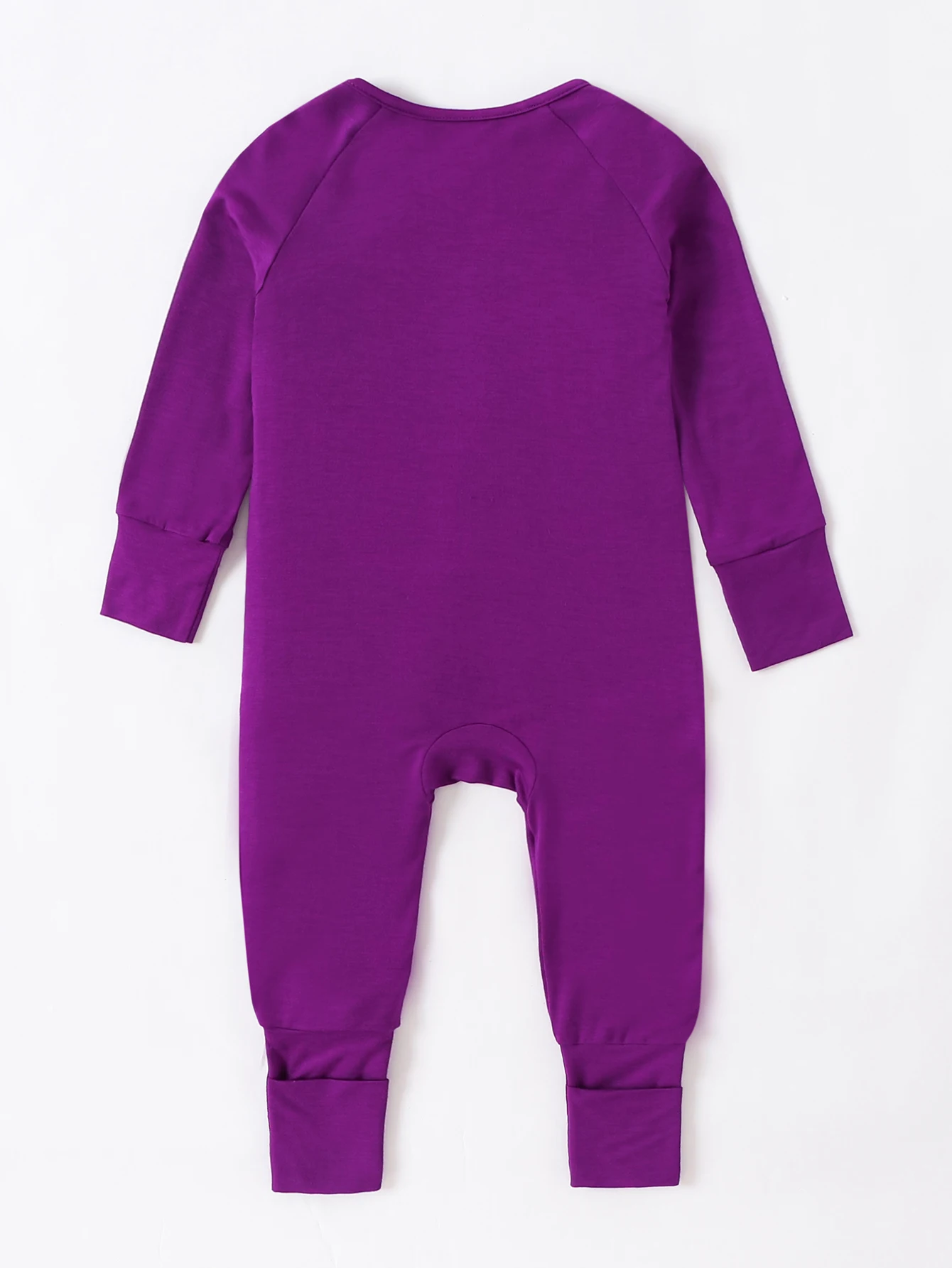 Bamboo fiber baby soft breathable thin fabric dark purple long sleeve pants Bao Bao casual reversible foot cover zipper onesie