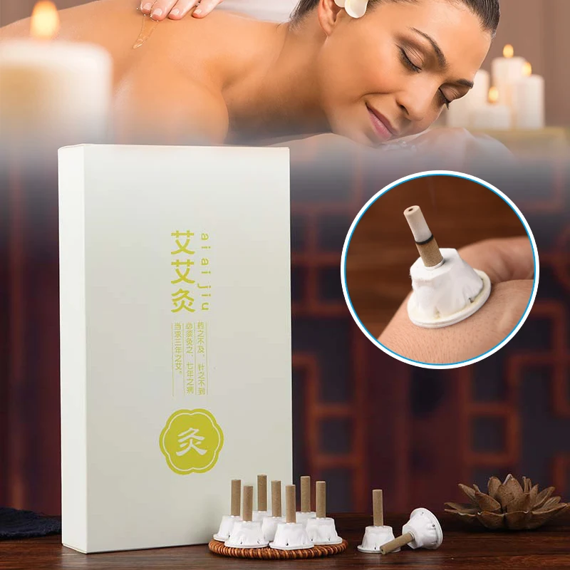 64pcs Moxa Column Stickers Natural Ingredients BreathableBonding Stickers Acupuncture Therapy Hot Massager for Body Neck Belly