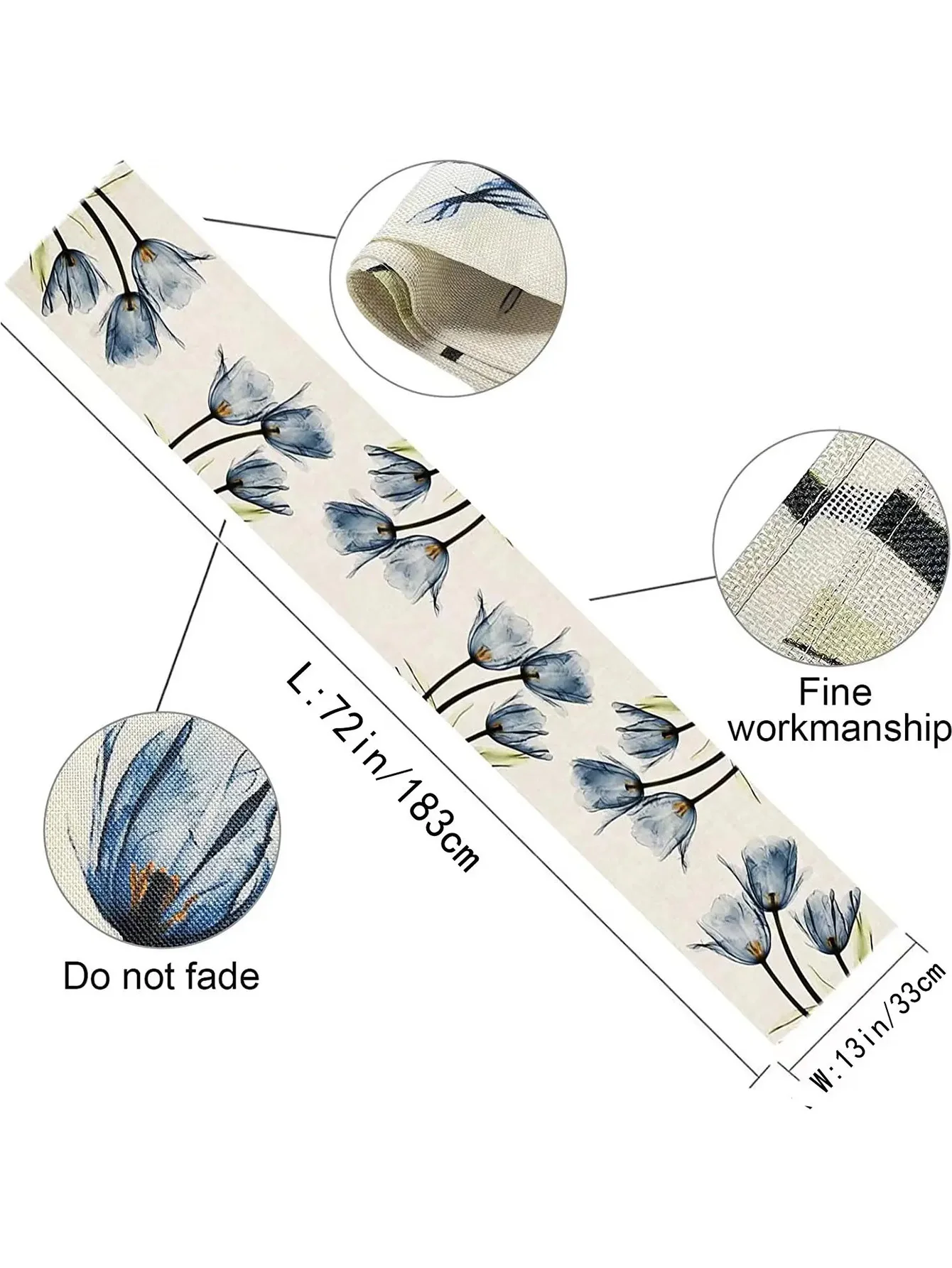 1 قطعة الأزرق والبرتقالي توليب الكتان الجدول ريفي مزرعة نمط الجدول عداء 13x72 بوصة ، المطبخ طاولة طعام الديكور