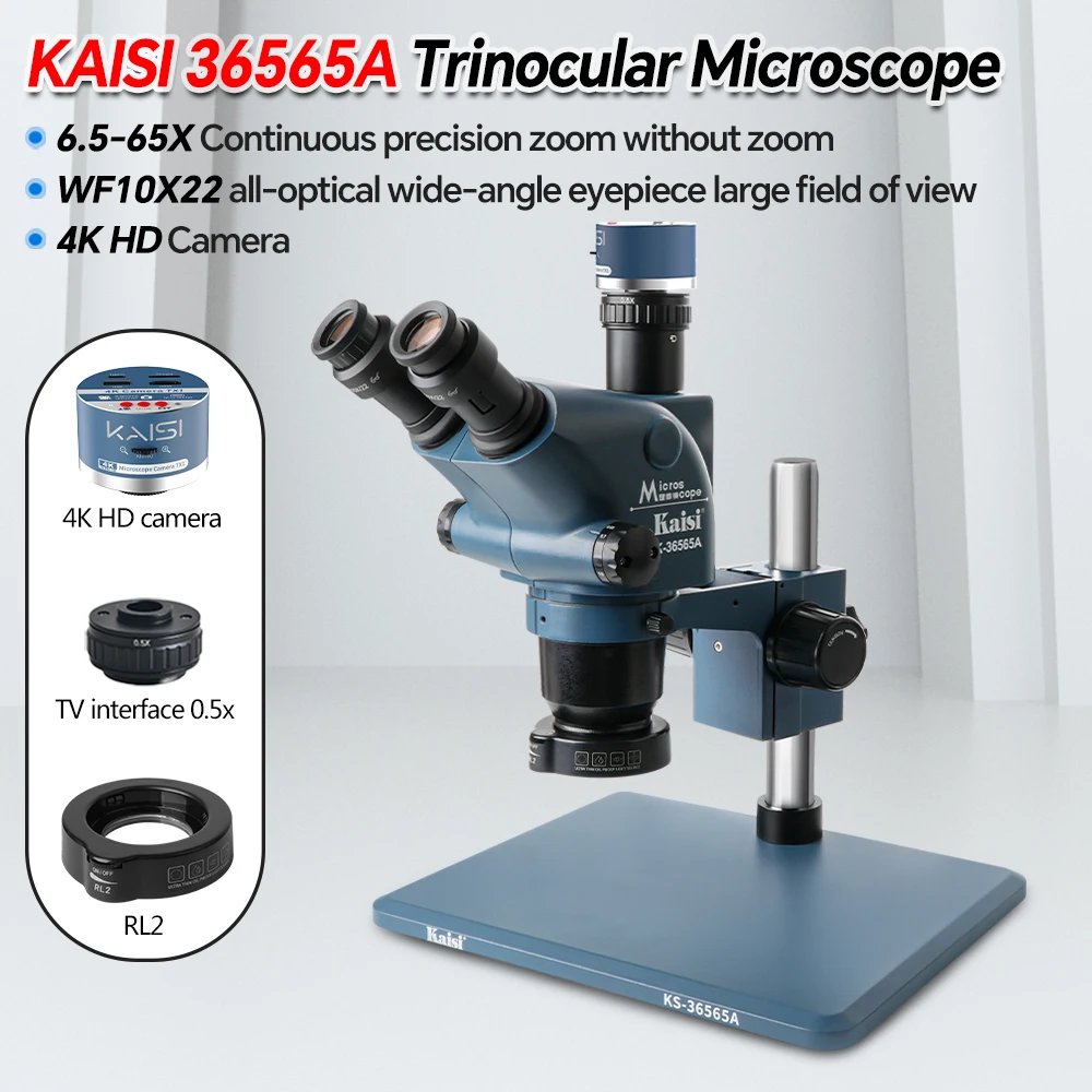 Kaisi 36565A 6,5-65 зум тринокулярный микроскоп 4K HD большой базовый микроскоп ремонт телефона печатная плата SMD BGA паяльный микроскоп инструменты