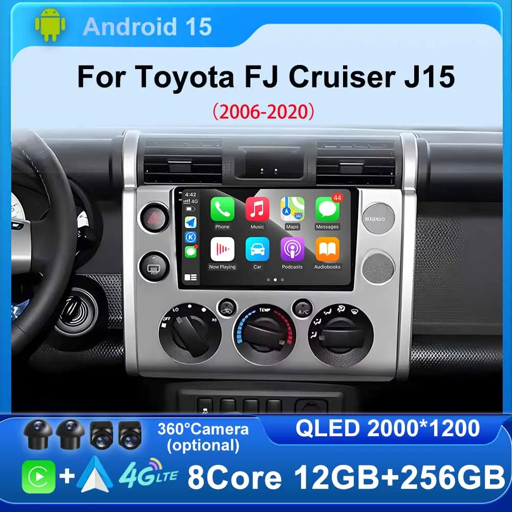 

Car Radio 4G WIFI Multimedia Player GPS Navigation Carplay Auto BT Android 15 for Toyota FJ Cruiser J15 2006 2007 2008 - 2020