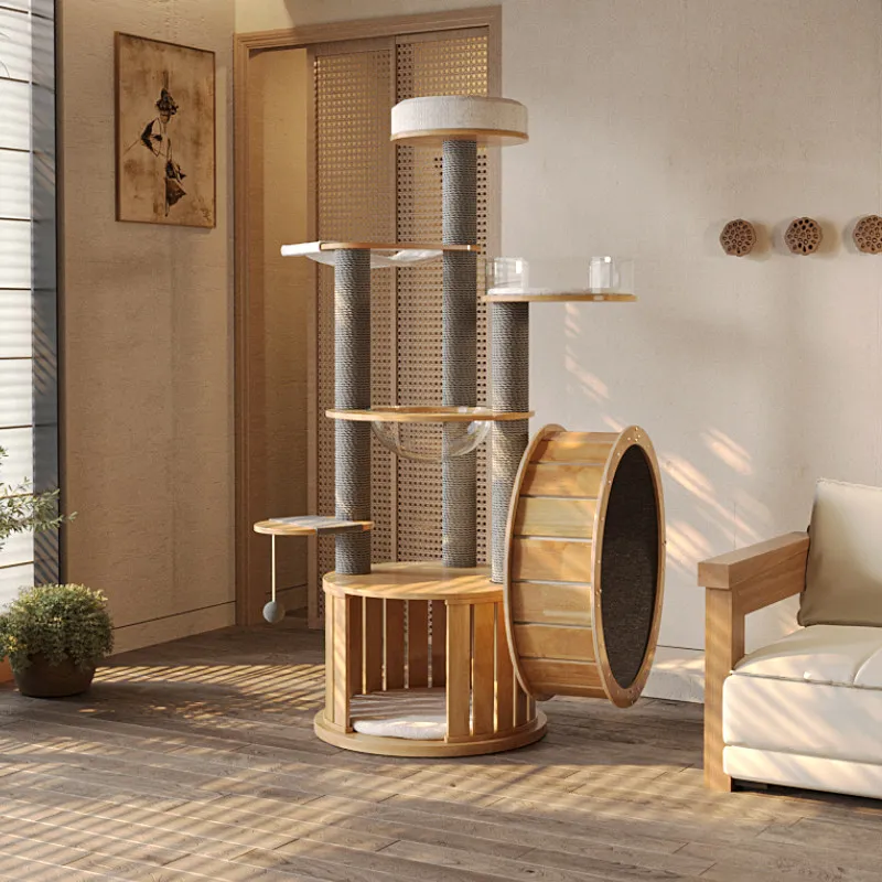 Cat climbing frame large luxury solid wood treadmill large platform big cat special nest tree integrated multi rack