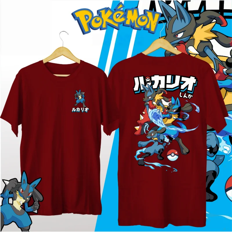 2026 Sommer Pokémon Lucario Evolution Baumwoll-T-Shirt, Unisex Lässiges Atmungsaktives Schnelltrocknendes Übergrößen-Familien-Matching-Sport-T-Shirt