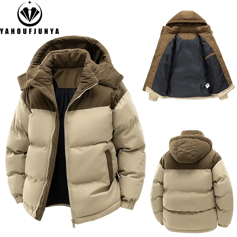 Autumn Winter Men Outdoor Removable Hooded Windbreak Jacket Coats Men Warm Outwear Casual Fashion Solid Parkas Jacket Male Tops