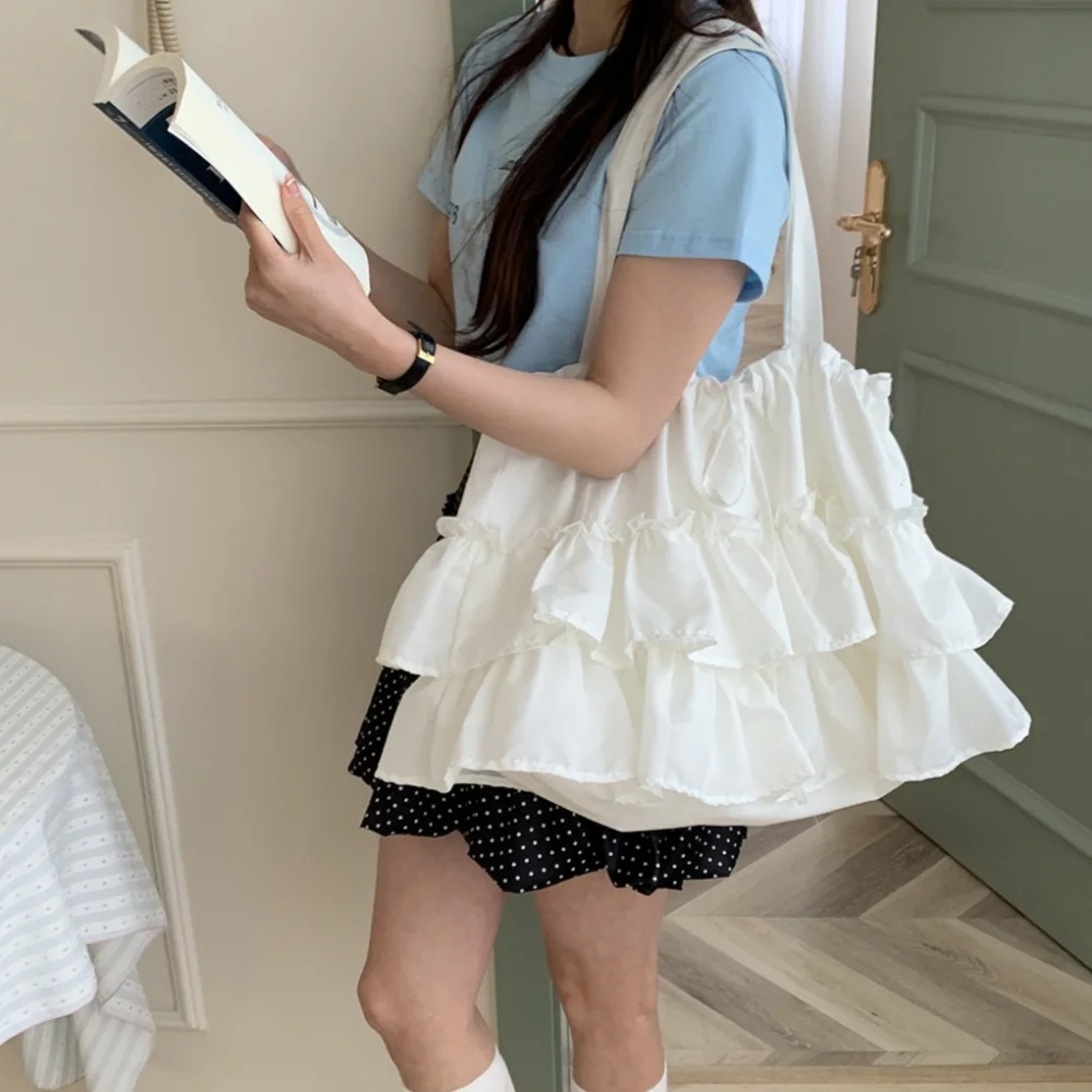 1 Sen System Ruffled Shoulder Bag Literary Gentle Shoulder Bag