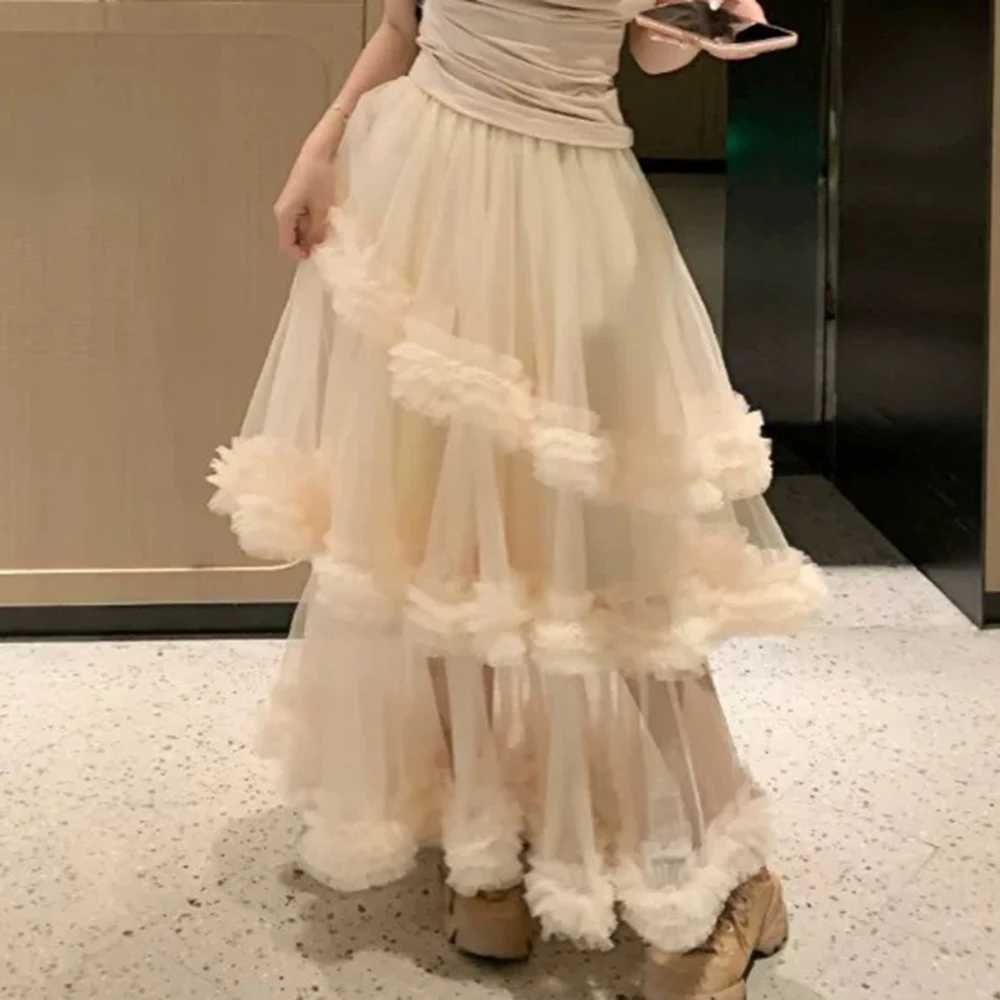 Rotating Irregular Layer by Layer Splicing Mesh Cake Skirt Women's Super Swinging Princess Gauze Skirt