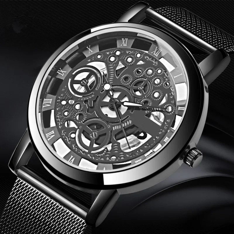 

Mens Fashion Hollow Watches Men Business Watch Male Stainless Steel Mesh Belt Skeleton Quartz Wrist Watch relogio masculino