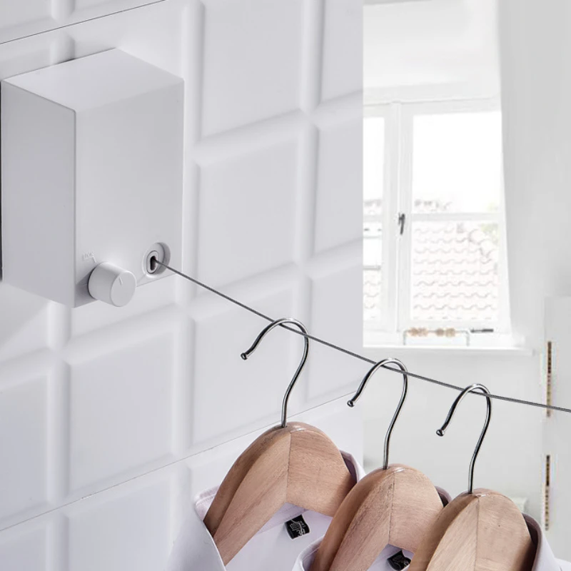 Retrátil Wall Hanging Varal, Indoor Steel Wire, Invisible Cabide, Secagem Rack, Hotel, Sem Soco, Hotel