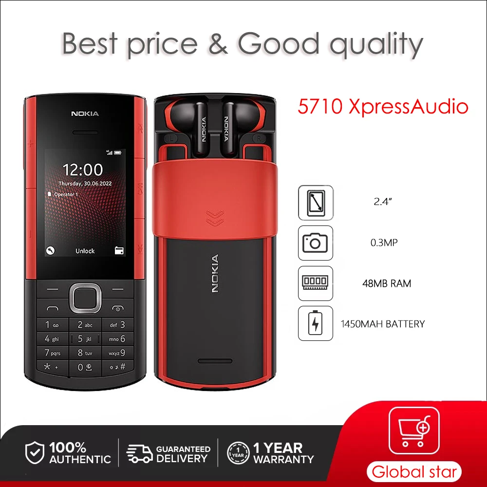 Original Unlocked 5710 XpressAudio 5710XA 4G Mobile Phone Russian Arabic Keyboard Made in Finland Not Support Hebrew
