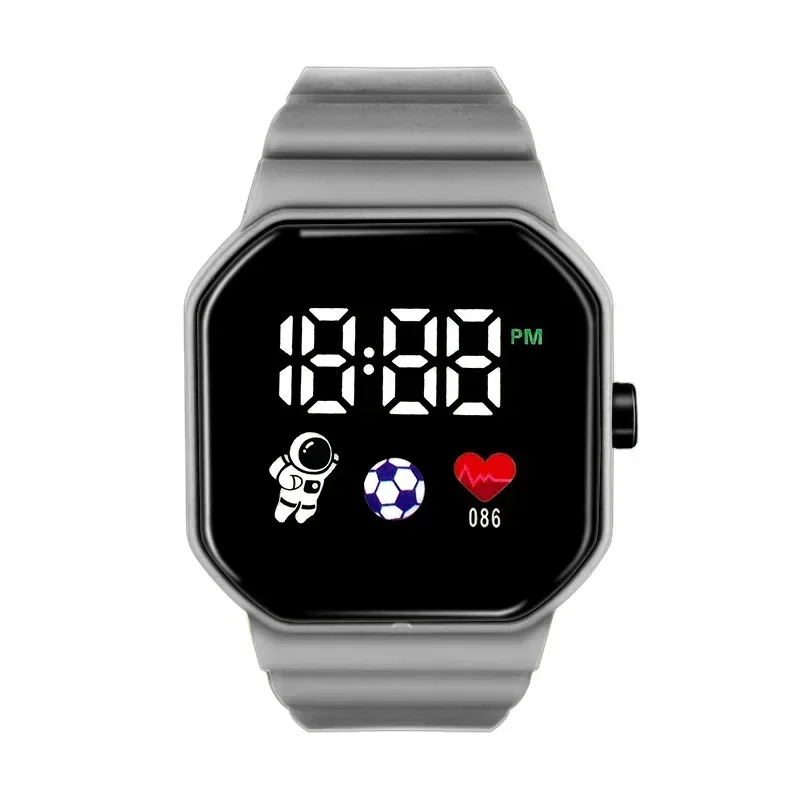 Reloj LED con esfera cuadrada para niños, reloj electrónico para niños, reloj inteligente con latido del corazón de astronauta, fútbol, visualización del tiempo PM, se puede cambiar