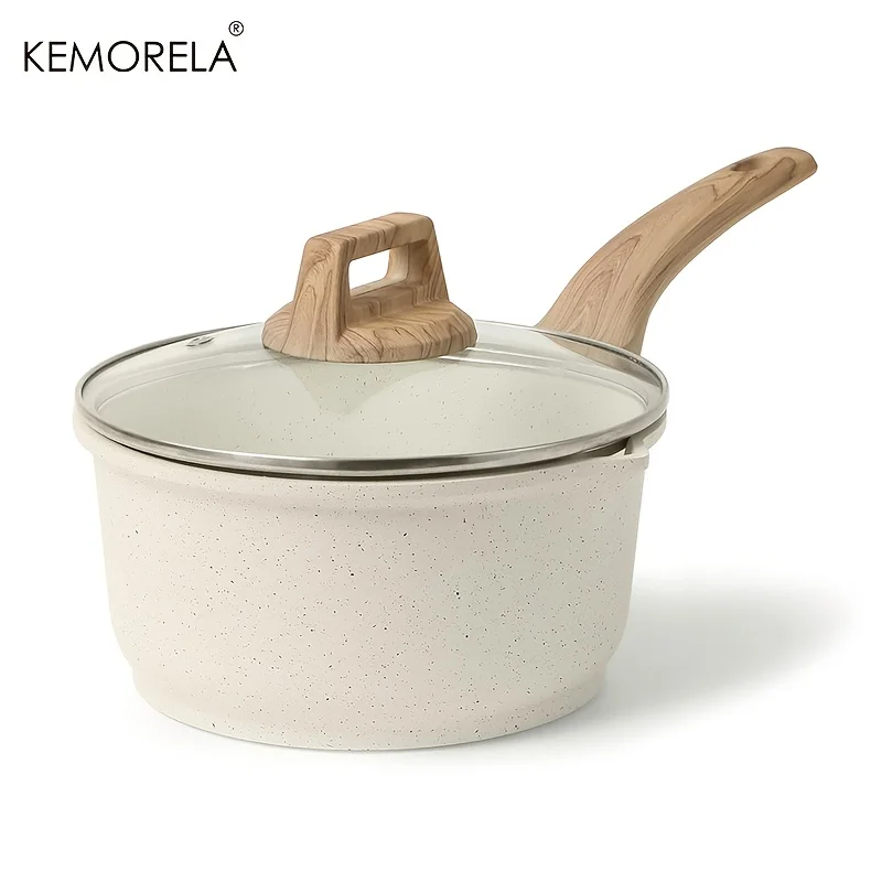 

KEMORELA 1PC Nonstick Saucepan with Lid Non Stick Cooking Noodles Pots Cooking Pot with Pour Spout Induction Compatible Saucepot