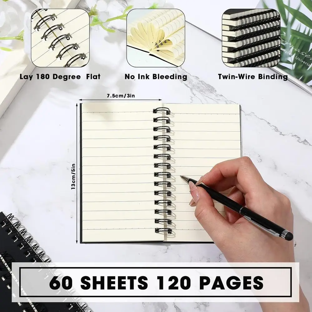 100パック ミニスパイラルノート、3x5インチ、罫線入り120ページジャーナル、休日、オフィス、学校用