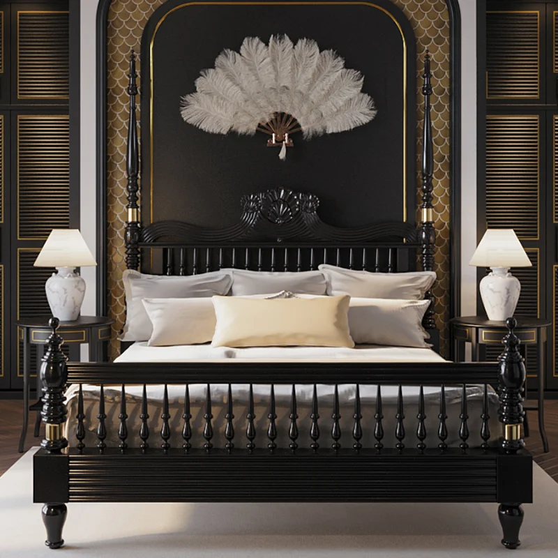 

French retro black solid wood small household 1.8 double American master bedroom 2 meters 1.5 princess bed