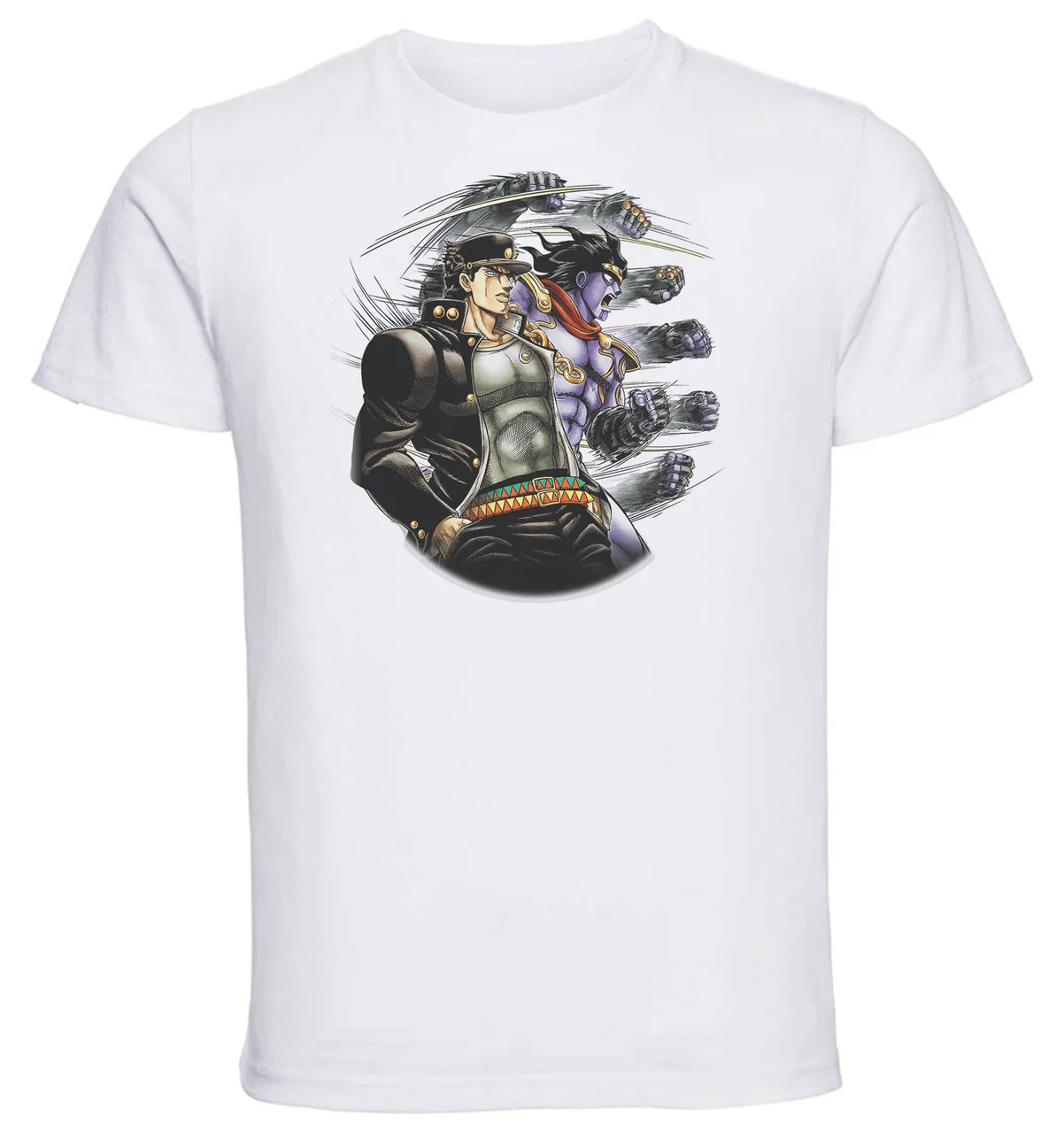 T-Shirt Unisex Maglia Bianca Jojo's Bizarre Adventure Jotaro e Star Platinum