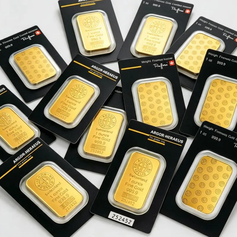 Non-Magnetic Argor Heraeus Gold Bar 1 Ounce  24k Gold Plated Brass Gold Bullion Crafts Gifts For Collectors