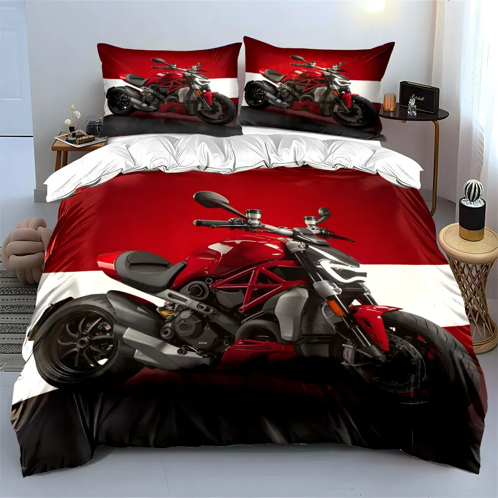 Red modern motorcycle design. Print Bedding Set 1 Duvet Cover 2 Pillowcases for Adult and Children Luxury Gift Full Size