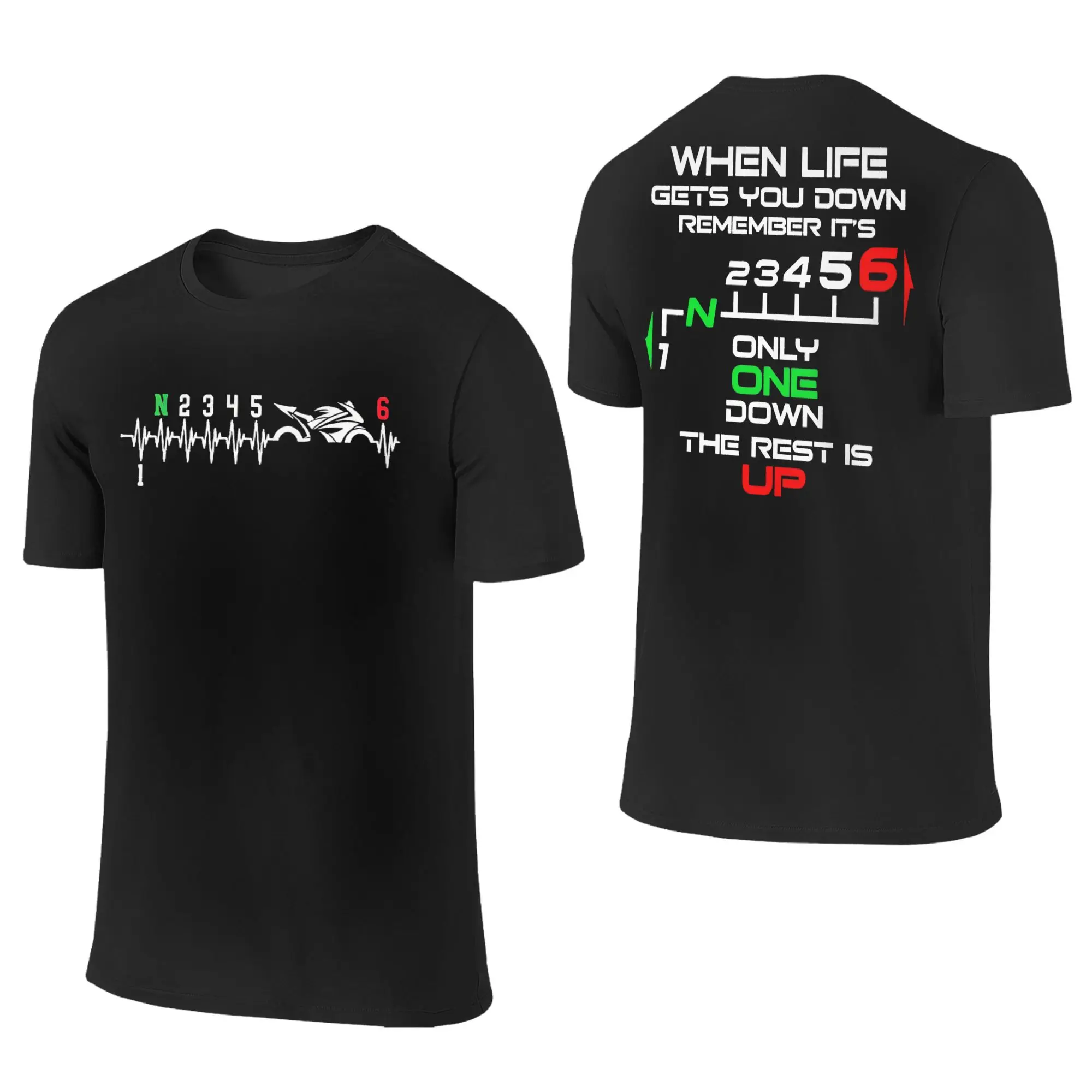 

1N23456 Motorcycle Gear Biker Heartbeat Men's Front Back Two Sides T Shirts Tees Short Sleeve Crew Neck T-Shirt Cotton Clothing