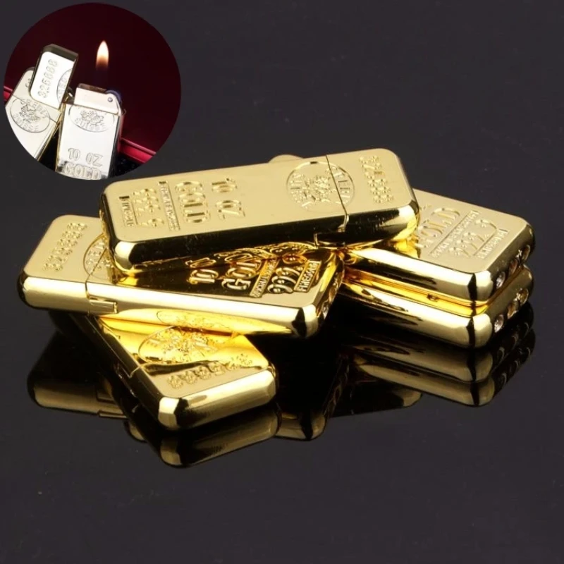 Gold Bar Lighter Inflatable Butane Gas Lighters Metal Windproof Lighter Men\'s Luxury Lighter Gift Gadgets Cigarette Accessories