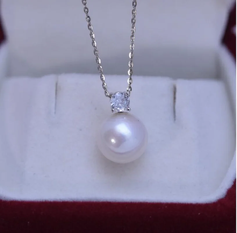 

18-inch gorgeous AAAAA 10-11mm Nanhai white pearl pendant necklace 925s