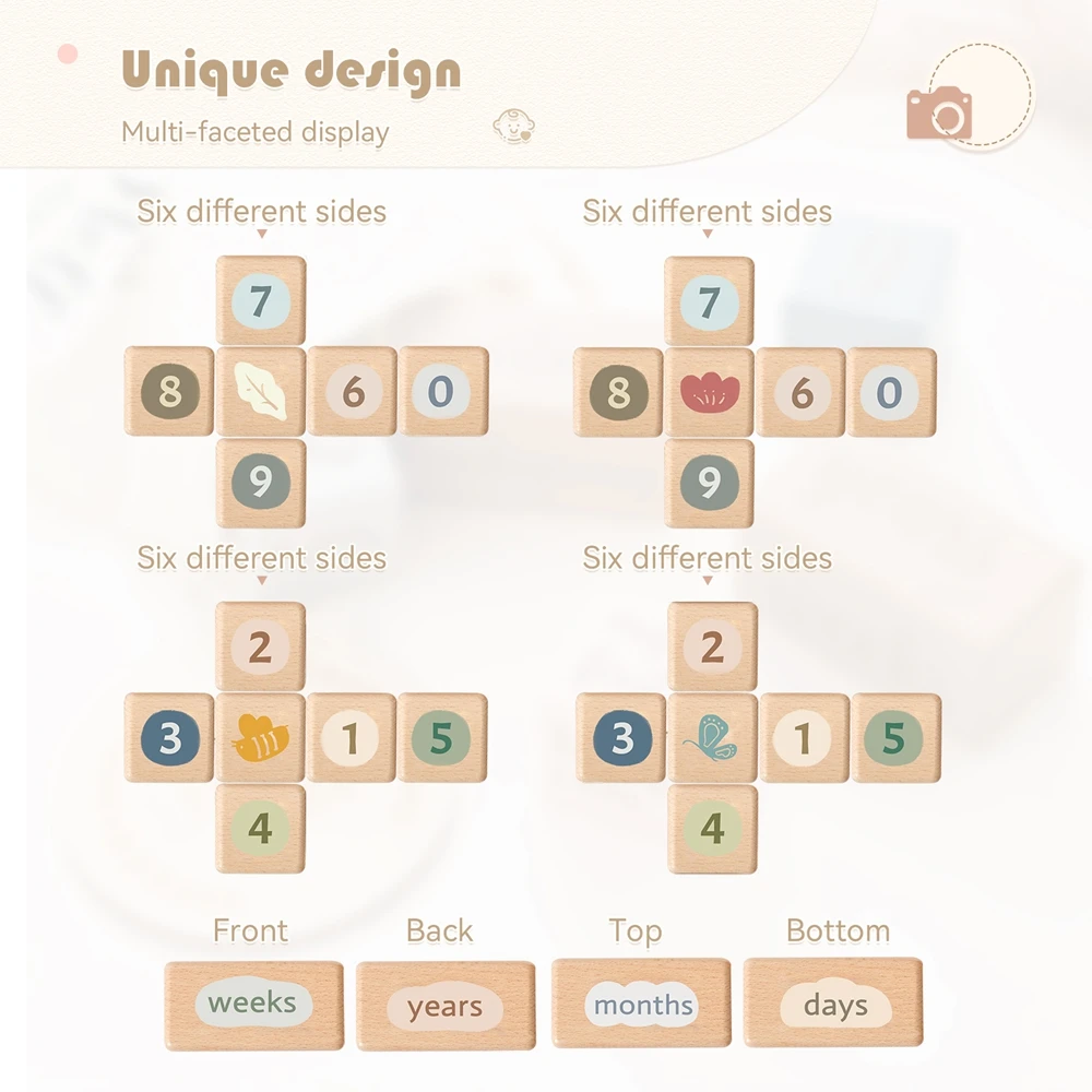 1 Set Stapelbare Holz Kalender Meilensteine Holz Baby Bausteine Neugeborenen Wachstum Fotografie Requisiten Kindergarten Dekor Baby Geschenk