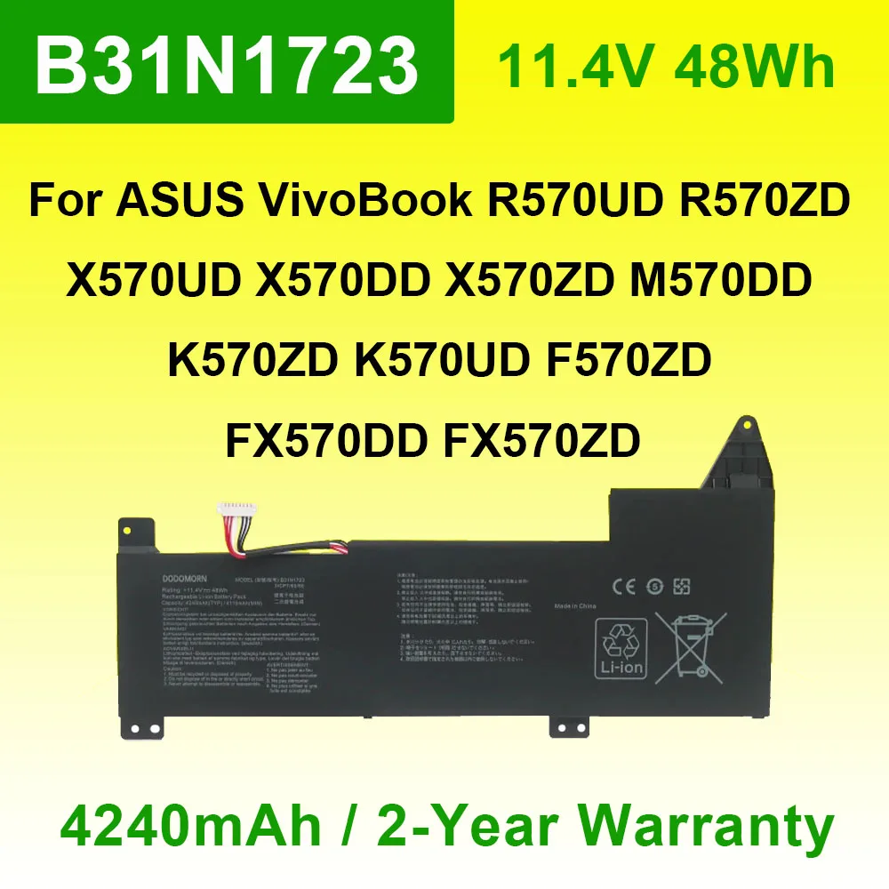 

Laptop Battery For ASUS B31N1723 VivoBook R570UD X570UD M570DD F570ZD X570ZD K570ZD FX570DD FX570ZD K570UD K570ZD 11.4V 48Wh