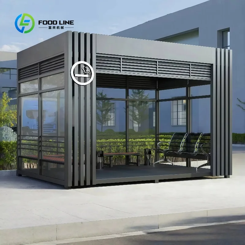 Customized Steel Structure Outdoor Smoking Shelter - Enclosed Ventilated Smoking Booth for Office Parks & Commercial Areas