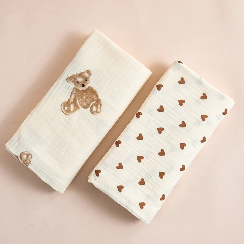 2 Buah Selimut Bayi Katun Muslin untuk Bayi Baru Lahir Menerima Selimut Bedung Bungkus Muslin Kotak Penutup Kereta Dorong Tempat Tidur Perlengkapan Bayi