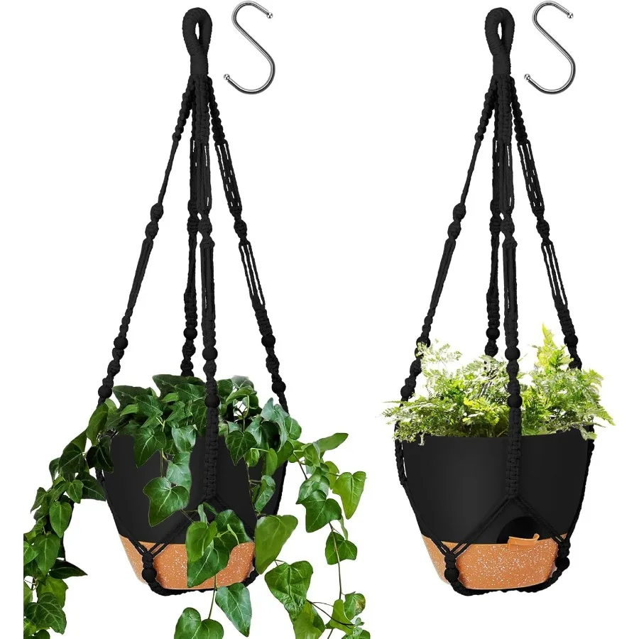

10-дюймовые подвесные горшки с вешалкой для растений макраме для комнатных и наружных растений, 2 упаковки, большой подвесной горшок для самостоятельного полива с