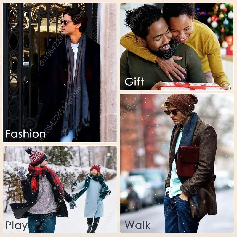 American Trends Sciarpa da uomo invernale calda lunga e morbida Sciarpa scozzese con nappe per uomo Sciarpe classiche morbide