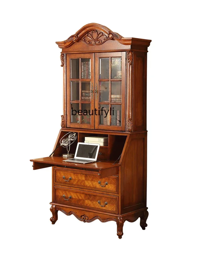 

American Bookcase Solid Wood Desk Integrated Table Study and Bedroom Storage Student Household Storage Cabinet Bookshelf