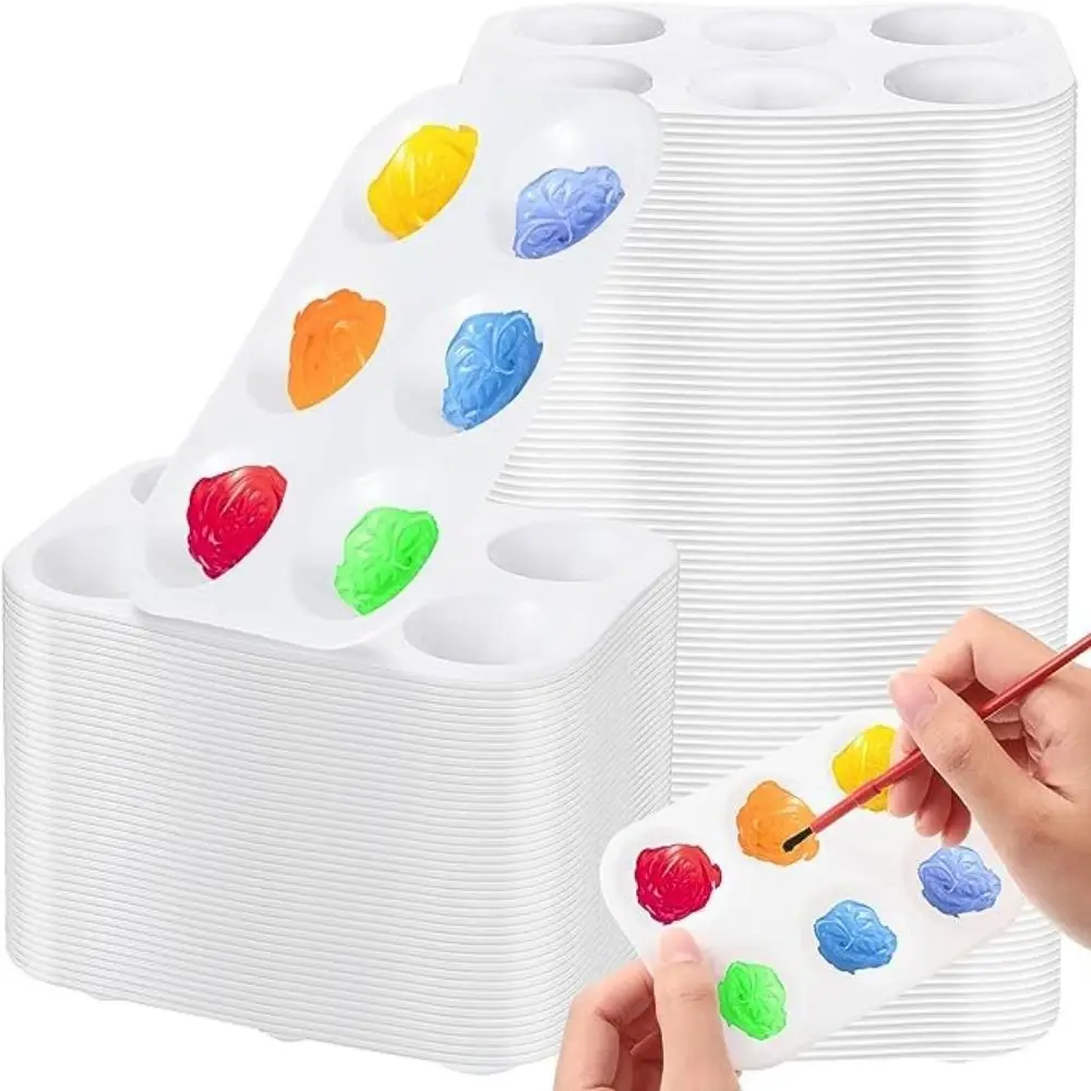 10PCS DIY Craft white Painting Tray Rectangular Plastic Watercolor Palette 6 Round Wells Art Paint Tray Palette Art Students