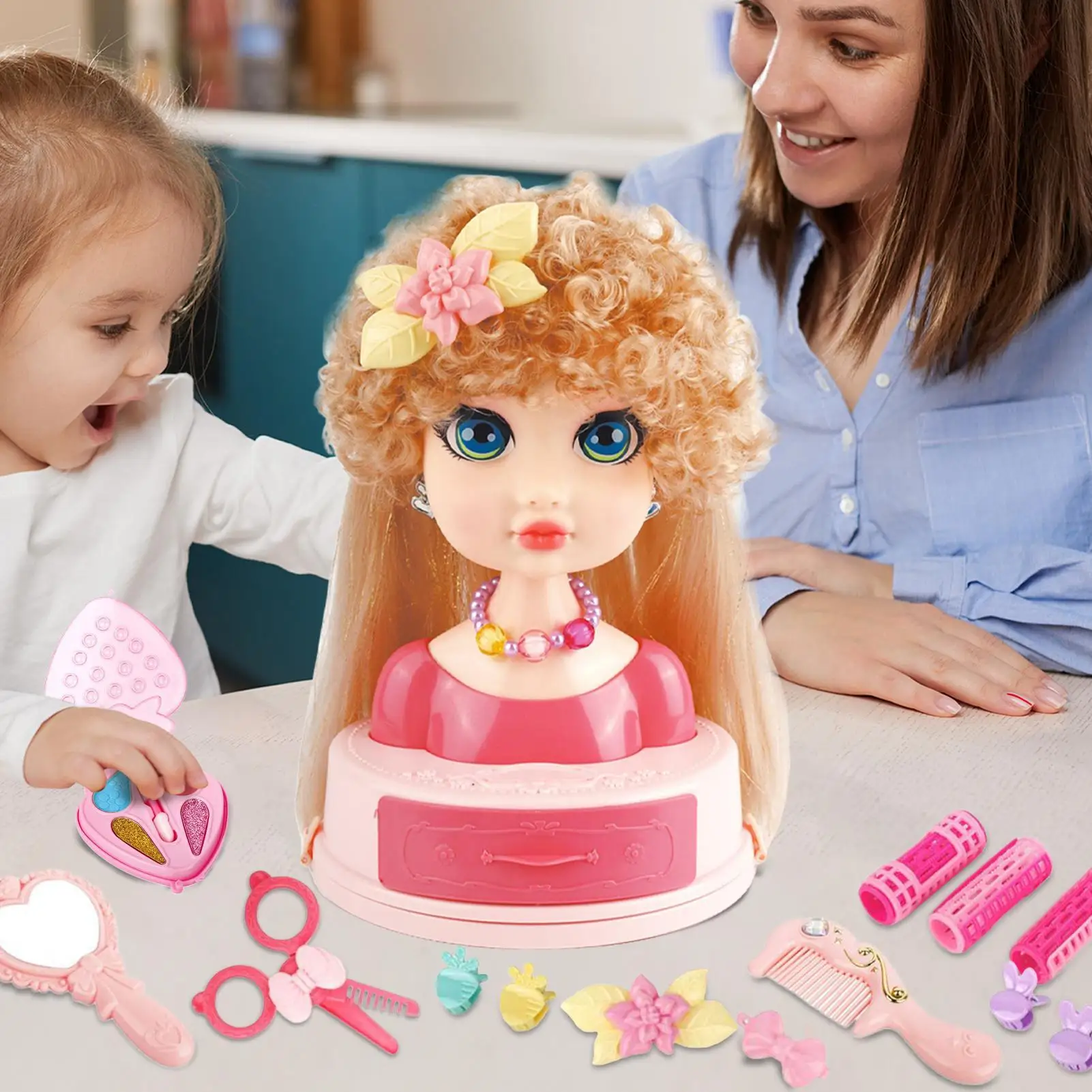 Haar Styling Pop Hoofd Speelgoed Fantasiespel Haar Styling Set Vlechten Praktijk Haarspelden Make-Up Schoonheid Voor 3-6 jaar Oude Beginners