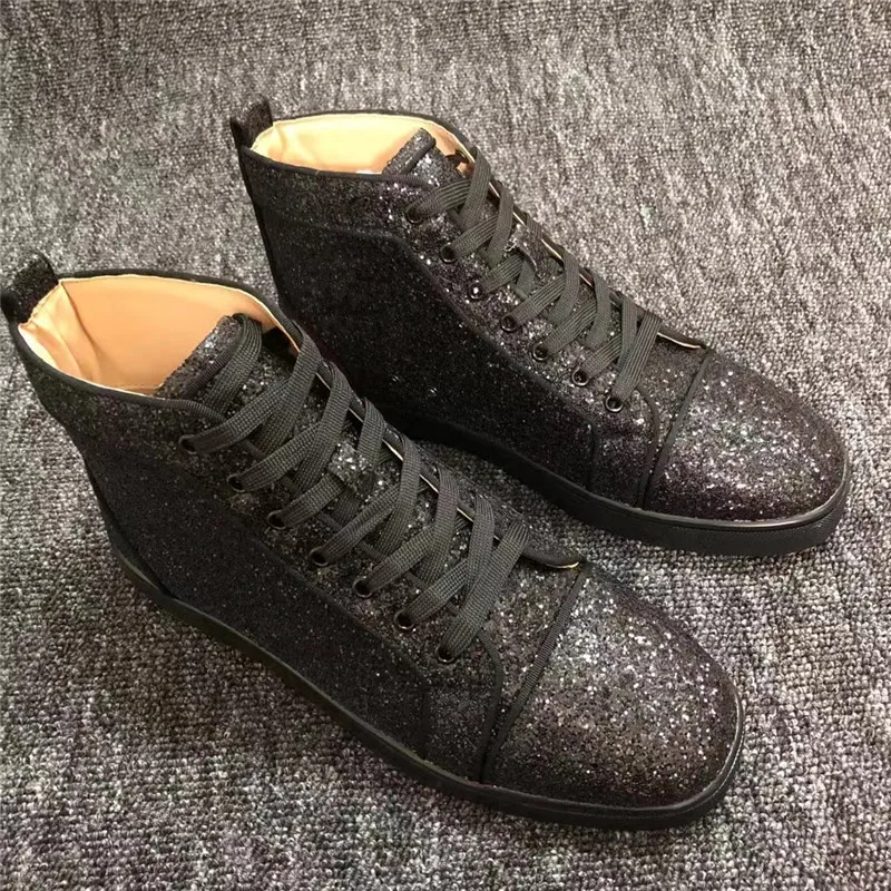 New Handmade Black Lace-up Men Shoes High-Top Fashion Sneakers Shoes Outdoors Men's Flats Shoes Chaussure Homme Size 35-47