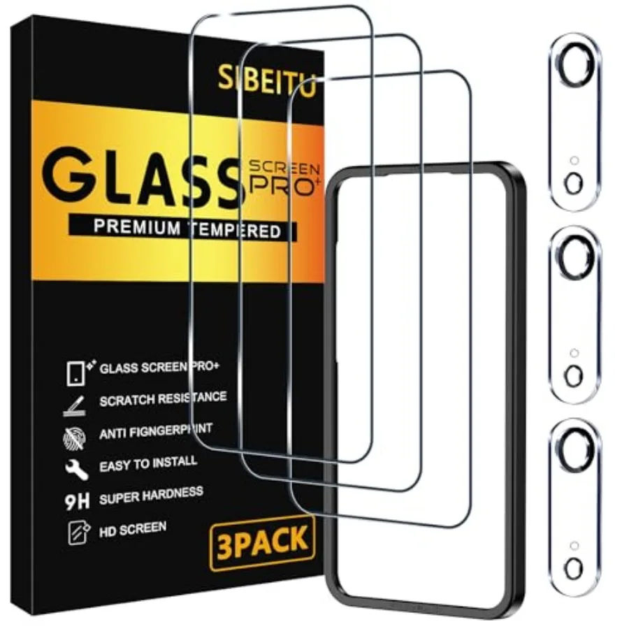 

3 Pack Screen Protector for iPhone 7 Air with 3 Pack Camera Lens Tempered Glass Protector, 6.6 Inch HD Clear Glass Film 9H Hard