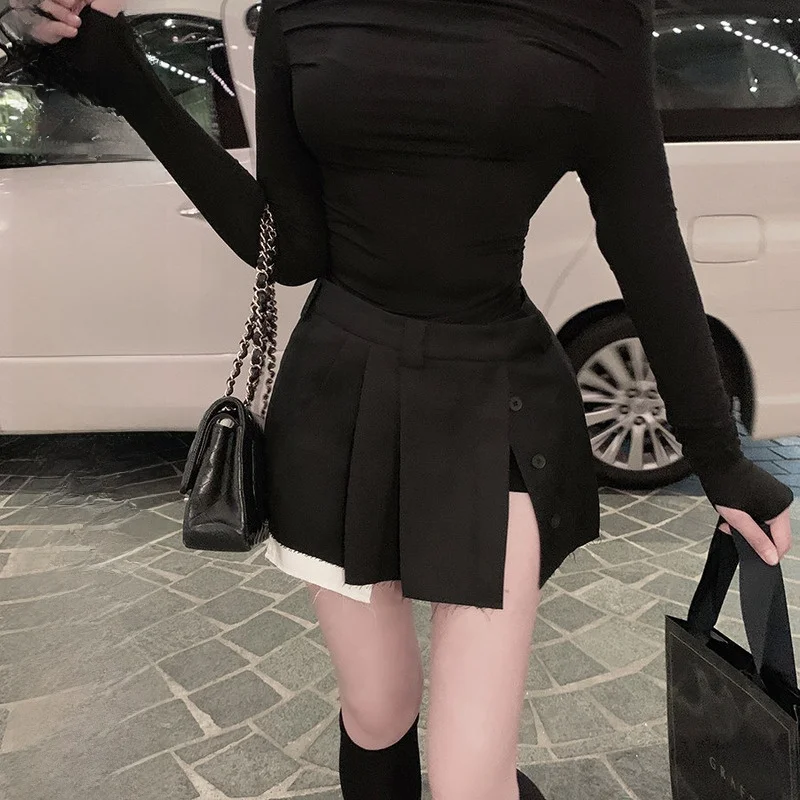 

Юбка-плиссе Hotdog Spicy Bla с эффектом удлинения ног, с высокой талией, А-силуэт, однотонная, для повседневной носки, весна 2023