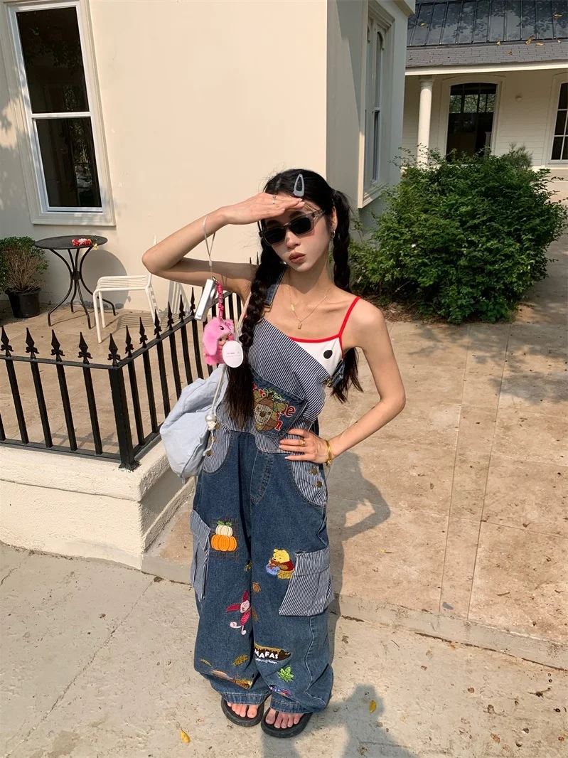 

Американские свободные женские рабочие комбинезоны с широкими штанинами, многокарманные, повседневные брюки с граффити-принтом, в пол