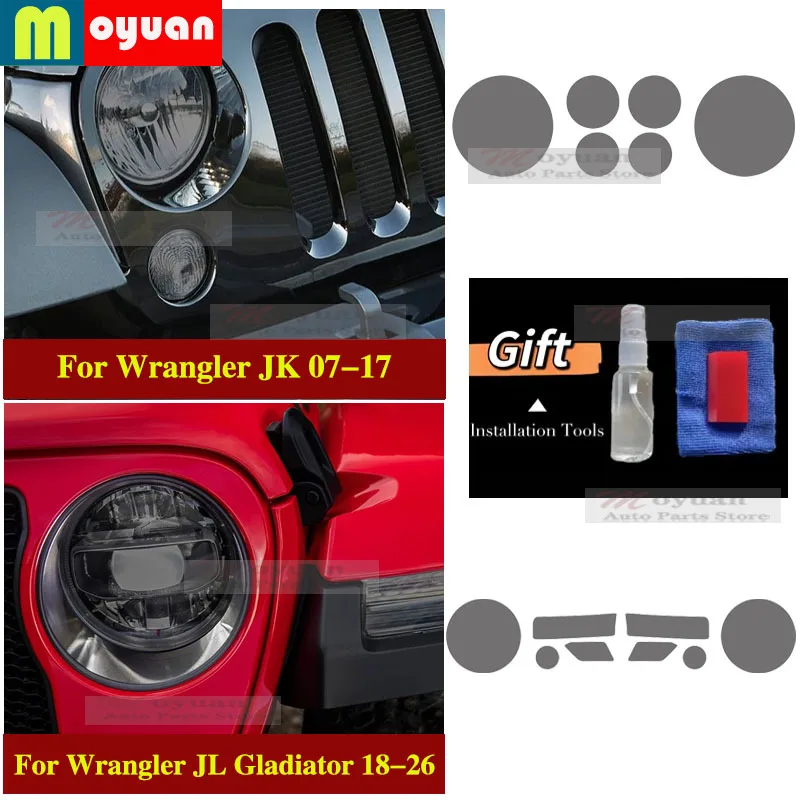 2007-2026 Für Jeep Wrangler JL/Gladiator/JK Scheinwerferschutzfolie Transparente Schwarze TPU-Außenaufkleber Auto-Zubehör