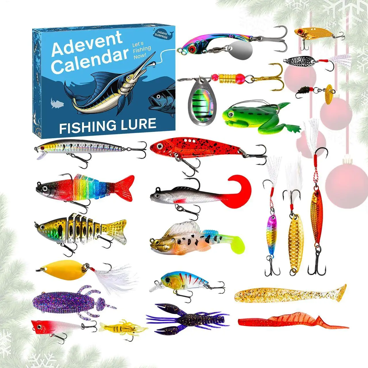 

2025 Countdown Calendar 24 Days Fishing Baits Kit Christmas Fishing Countdown Calendar With Lures Realistic Baits Multi-Lure